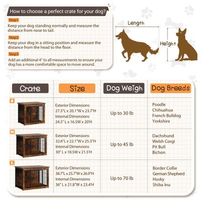 Show full view: WARCAT Wooden Indoor Thick Cushion Double Door Furniture Style Dog Crate, Brown, Medium slide 7 of 8