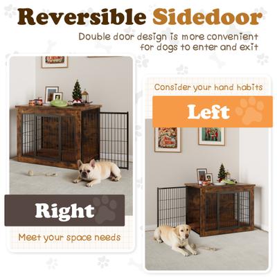 Show full view: WARCAT Wooden Indoor Thick Cushion Double Door Furniture Style Dog Crate, Brown, Medium slide 3 of 8