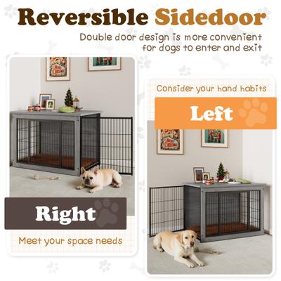 Show full view: WARCAT Wooden Indoor Thick Cushion Double Door Furniture Style Dog Crate, Gray, Large slide 2 of 7