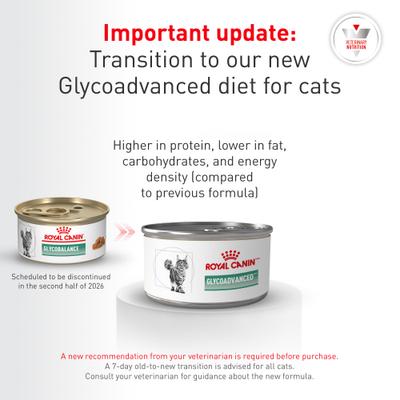 Show full view: Royal Canin Veterinary Diet Glycoadvanced Adult Loaf in Sauce Wet Cat Food, 5.1-oz can, pack of 6 slide 4 of 10