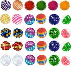SunGrow Indoor Interactive Play Line Bouncy Style Cat Ball Toy, Color Varies, 30 count