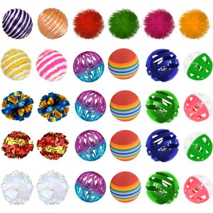 SunGrow Indoor Interactive Play Line Bouncy Style Cat Ball Toy, Color Varies, 30 count