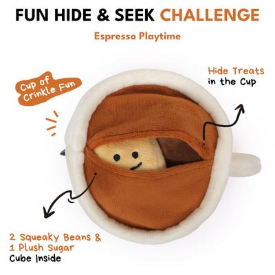 Show full view: CHEWFFON Expresso Set Hide & Seek Puzzle Crinkle Squeaky Dog Plush Toy, White slide 2 of 6