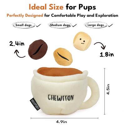Show full view: CHEWFFON Expresso Set Hide & Seek Puzzle Crinkle Squeaky Dog Plush Toy, White slide 4 of 6