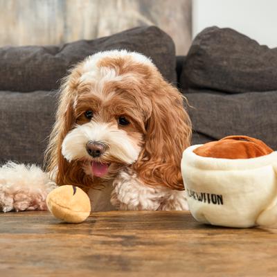 Show full view: CHEWFFON Expresso Set Hide & Seek Puzzle Crinkle Squeaky Dog Plush Toy, White slide 6 of 6