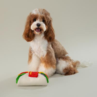 Show full view: CHEWFFON Burrito Interactive Enrichment Crinkle Treat Puzzle Plush Dog Toy, White slide 5 of 7