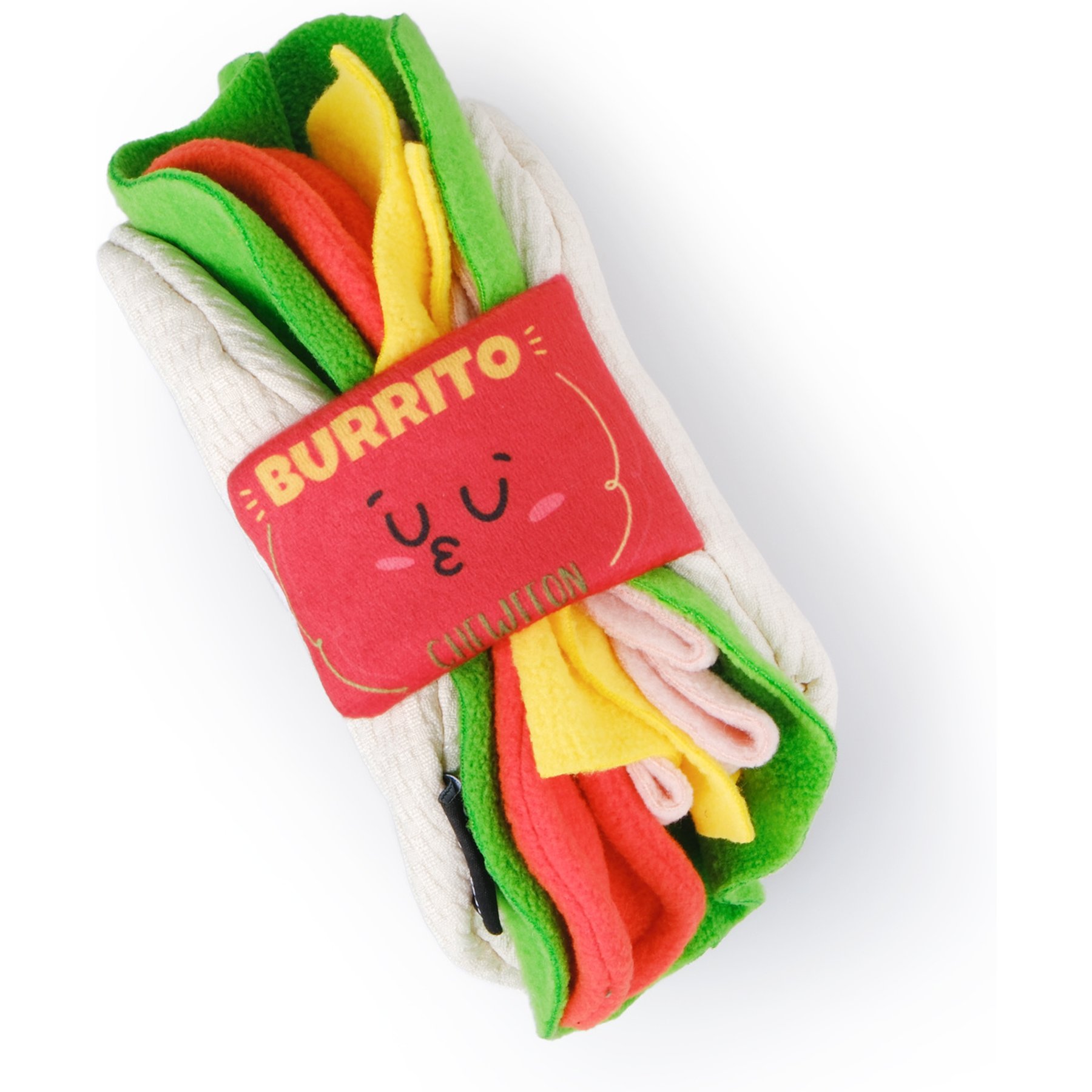 CHEWFFON Burrito Interactive Enrichment Crinkle Treat Puzzle Plush Dog Toy, White