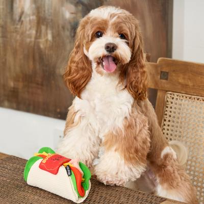 Show full view: CHEWFFON Burrito Interactive Enrichment Crinkle Treat Puzzle Plush Dog Toy, White slide 6 of 7