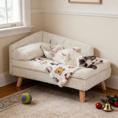 Wisfor Wisfor Elevated Waterproof L-Shaped Nordic Stool Cat Sofa Bed, White, Medium