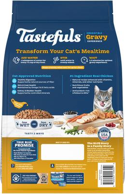 Show full view: Blue Buffalo Tastefuls Irresistible Gravy Experience Chicken & Brown Rice Recipe Dry Cat Food, 3-lb bag slide 3 of 10