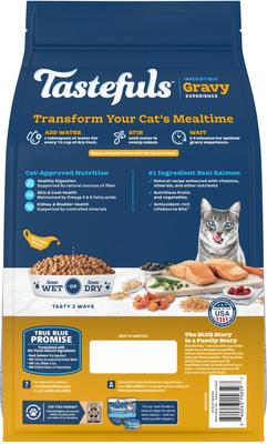 Show full view: Blue Buffalo Tastefuls Irresistible Gravy Experience Salmon & Brown Rice Recipe Dry Cat Food, 5-lb bag slide 3 of 10