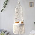 NonoPets Macrame Hanging Hammock Boho Rope Swing Cat Bed with Plush Cushion, Large