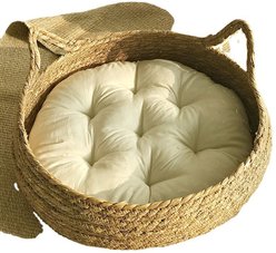 NonoPets Handwoven Rattan Natural Wicker Basket Cat Bed with Soft Cushion, Large slide 2 of 2