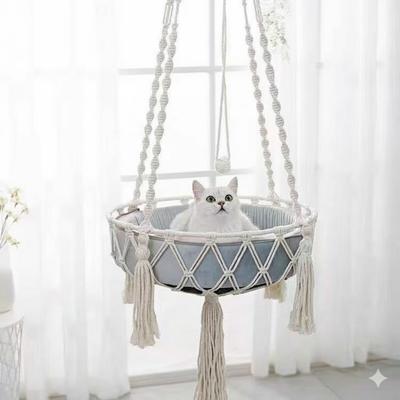 Show full view: NonoPets Macrame Hanging Hammock Boho Rope Swing Cat Bed with Plush Cushion, Large slide 2 of 8