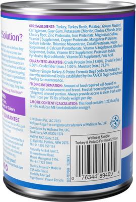 Show full view: Wellness Simple Limited Ingredient Diet Grain-Free Turkey & Potato Formula Canned Dog Food, 12.5-oz can, bundle of 24  slide 3 of 12