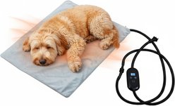 Coziwow Adjustable Temperature & Waterproof Electric Dog & Cat Heating Pad with Timer, Chew Resistant Cord & Soft Washable Cover, Grey, Large: 16 x 20-in