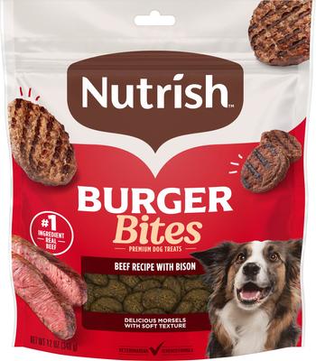 Show full view: Rachael Ray Nutrish Real Beef, Pea, & Brown Rice Recipe Dry Food + Burger Bites, Beef Burger with Bison Dog Treats slide 2 of 9