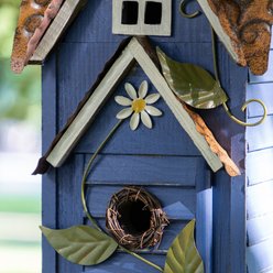 Glitzhome Oversized 3-Tiered Solid Wood Villa Decorative Outdoor Garden Bird House, Blue slide 2 of 9