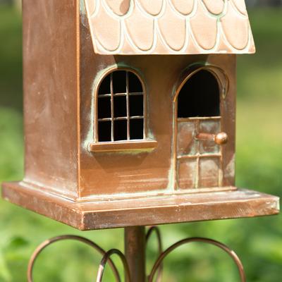 Show full view: Glitzhome 52-in Farmhouse Faux Copper 2-Tiered Distressed Metal Decorative Garden Bird House with Stake slide 6 of 9