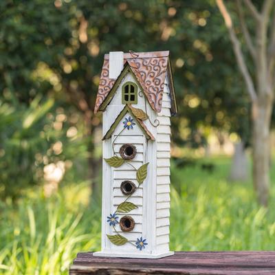 Show full view: Glitzhome Oversized 3-Tiered Solid Wood Villa Decorative Outdoor Garden Bird House, White slide 4 of 9
