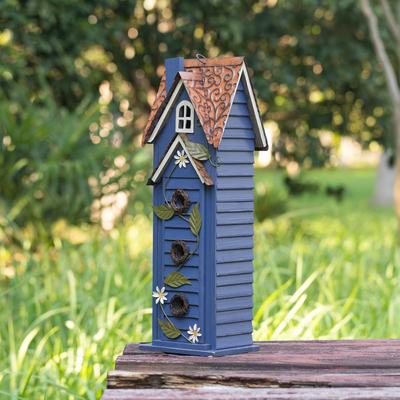 Show full view: Glitzhome Oversized 3-Tiered Solid Wood Villa Decorative Outdoor Garden Bird House, Blue slide 4 of 9