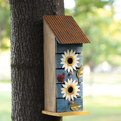Show full view: Glitzhome 2-Tiered Solid Wood & Metal Daisy Decorative Outdoor Garden Bird House slide 3 of 9