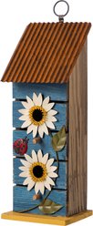 Glitzhome 2-Tiered Solid Wood & Metal Daisy Decorative Outdoor Garden Bird House