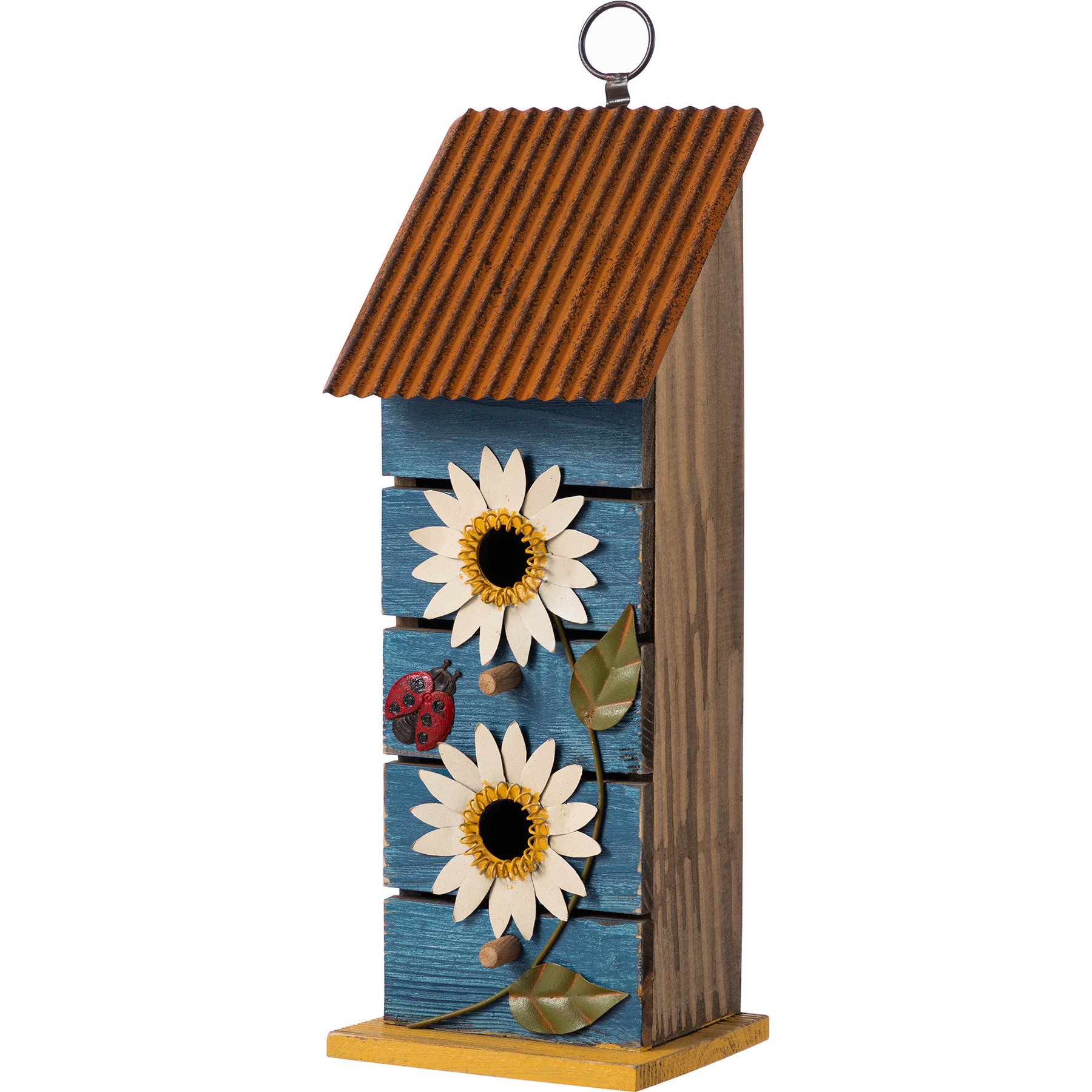 Glitzhome 2-Tiered Solid Wood & Metal Daisy Decorative Outdoor Garden Bird House