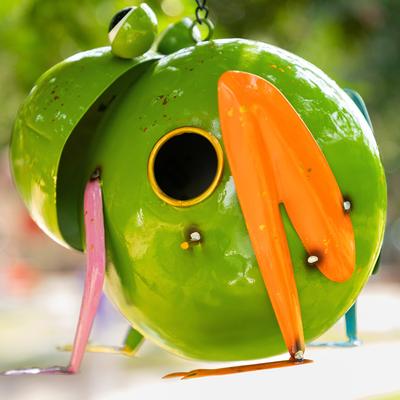 Show full view: Glitzhome Metal Glossy Frog Outdoor Garden Bird House slide 6 of 8
