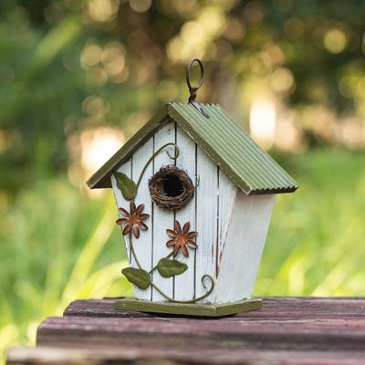 Show full view: Glitzhome Distressed Solid Wood Decorative Outdoor Garden Bird House with 3D Flower slide 4 of 9