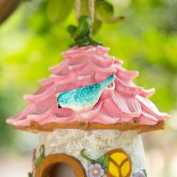 Glitzhome Resin Outdoor Garden Bird House, Pink slide 2 of 9