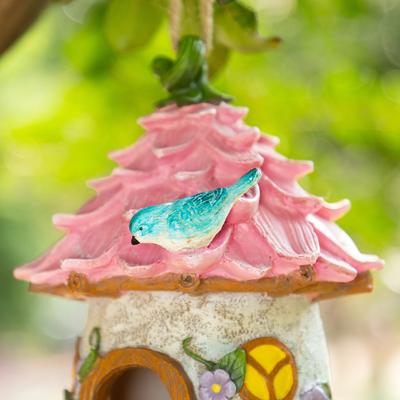 Show full view: Glitzhome Resin Outdoor Garden Bird House, Pink slide 5 of 9