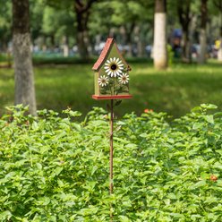 Glitzhome Metal Daisy Decorative Garden Birdhouse with Stake slide 2 of 9