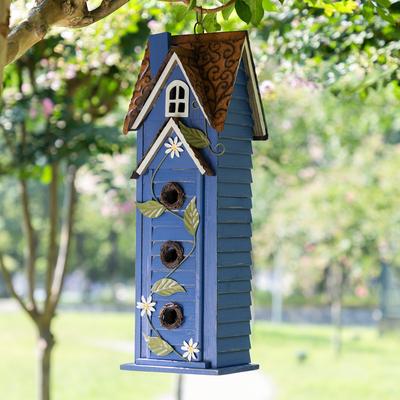 Show full view: Glitzhome Oversized 3-Tiered Solid Wood Villa Decorative Outdoor Garden Bird House, Blue slide 3 of 9