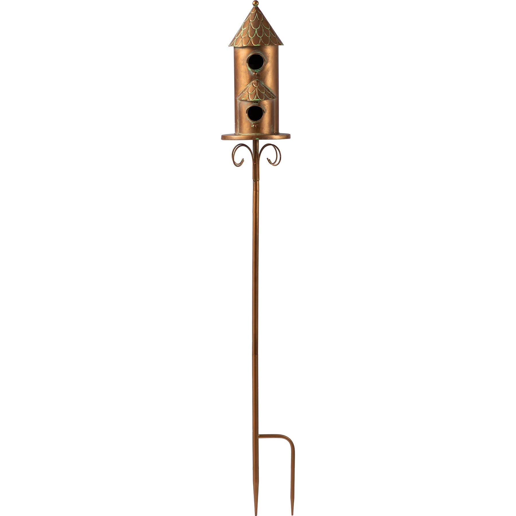 Glitzhome 53-in Farmhouse Faux Copper 2-Tiered Distressed Metal Decorative Garden Bird House with Stake