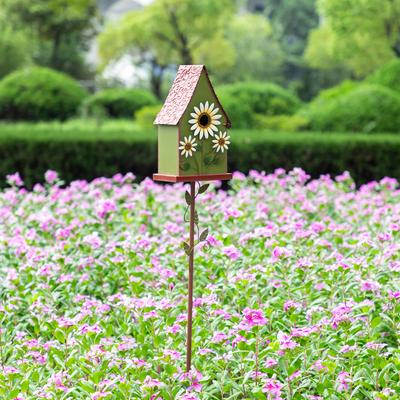 Show full view: Glitzhome Metal Daisy Decorative Garden Birdhouse with Stake slide 4 of 9
