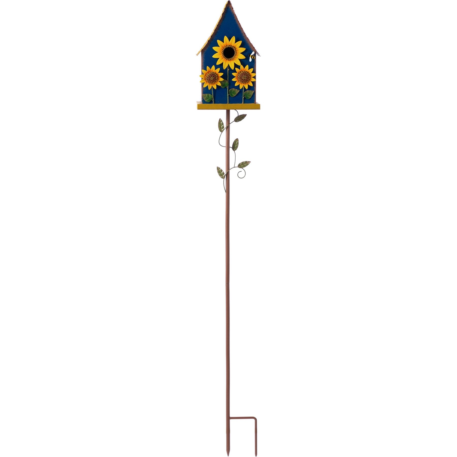 Glitzhome Metal Sunflower Decorative Garden Birdhouse with Stake