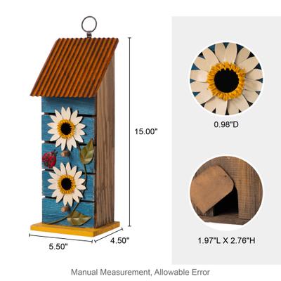 Show full view: Glitzhome 2-Tiered Solid Wood & Metal Daisy Decorative Outdoor Garden Bird House slide 2 of 9