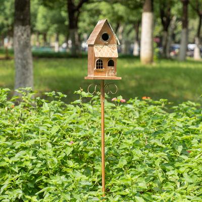Show full view: Glitzhome 52-in Farmhouse Faux Copper 2-Tiered Distressed Metal Decorative Garden Bird House with Stake slide 3 of 9
