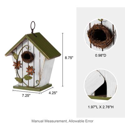 Show full view: Glitzhome Distressed Solid Wood Decorative Outdoor Garden Bird House with 3D Flower slide 2 of 9