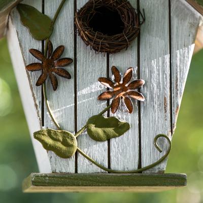 Show full view: Glitzhome Distressed Solid Wood Decorative Outdoor Garden Bird House with 3D Flower slide 6 of 9
