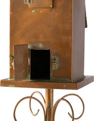 Show full view: Glitzhome 52-in Farmhouse Faux Copper 2-Tiered Distressed Metal Decorative Garden Bird House with Stake slide 8 of 9
