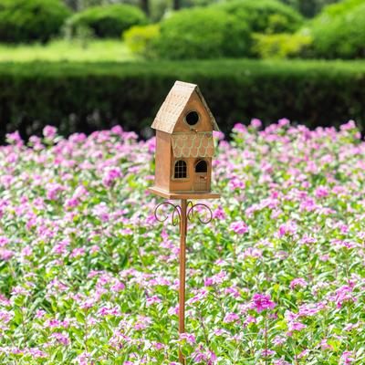 Show full view: Glitzhome 52-in Farmhouse Faux Copper 2-Tiered Distressed Metal Decorative Garden Bird House with Stake slide 4 of 9