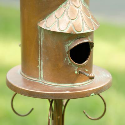 Show full view: Glitzhome 53-in Farmhouse Faux Copper 2-Tiered Distressed Metal Decorative Garden Bird House with Stake slide 6 of 9
