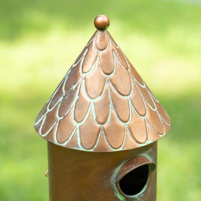 Show full view: Glitzhome 53-in Farmhouse Faux Copper 2-Tiered Distressed Metal Decorative Garden Bird House with Stake slide 5 of 9