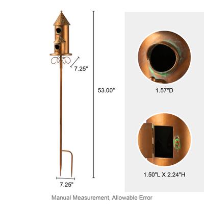 Show full view: Glitzhome 53-in Farmhouse Faux Copper 2-Tiered Distressed Metal Decorative Garden Bird House with Stake slide 2 of 9