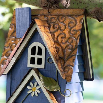 Show full view: Glitzhome Oversized 3-Tiered Solid Wood Villa Decorative Outdoor Garden Bird House, Blue slide 5 of 9