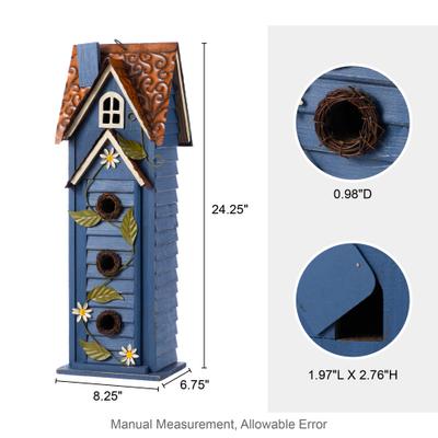 Show full view: Glitzhome Oversized 3-Tiered Solid Wood Villa Decorative Outdoor Garden Bird House, Blue slide 2 of 9
