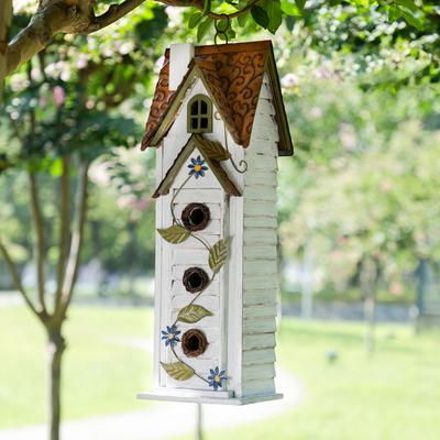 Show full view: Glitzhome Oversized 3-Tiered Solid Wood Villa Decorative Outdoor Garden Bird House, White slide 3 of 9