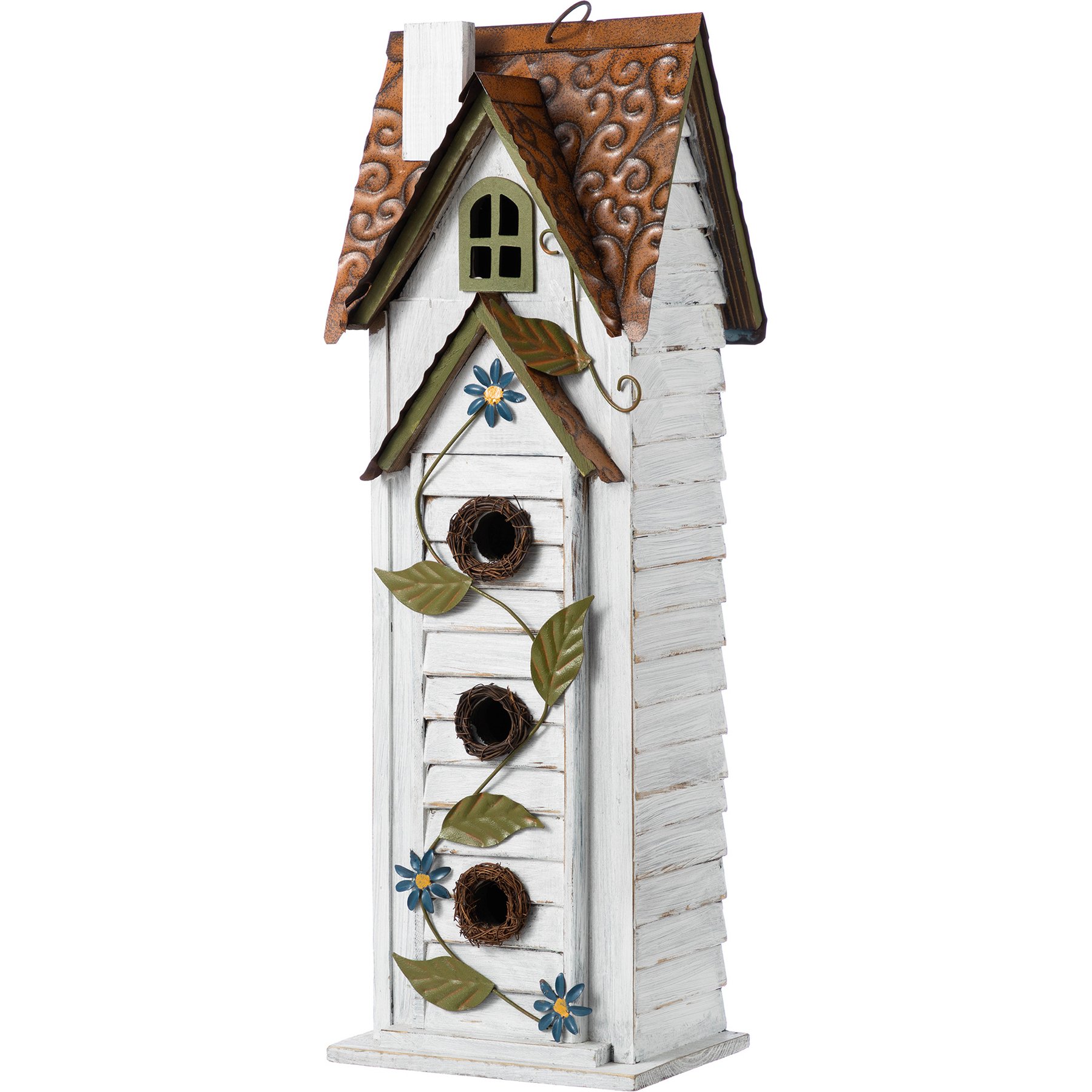 Glitzhome Oversized 3-Tiered Solid Wood Villa Decorative Outdoor Garden Bird House, White